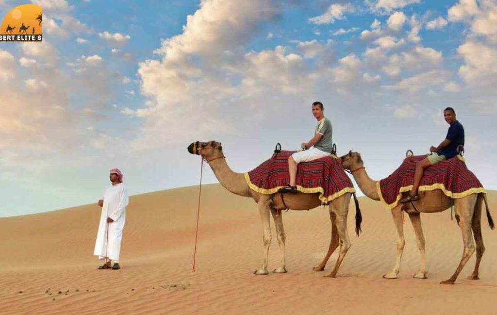 Peaceful camel ride Dubai experience in golden dunes