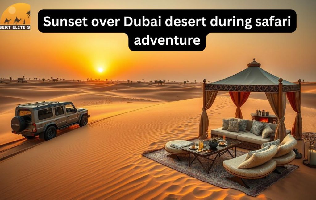 Sunset over Dubai desert during safari adventure