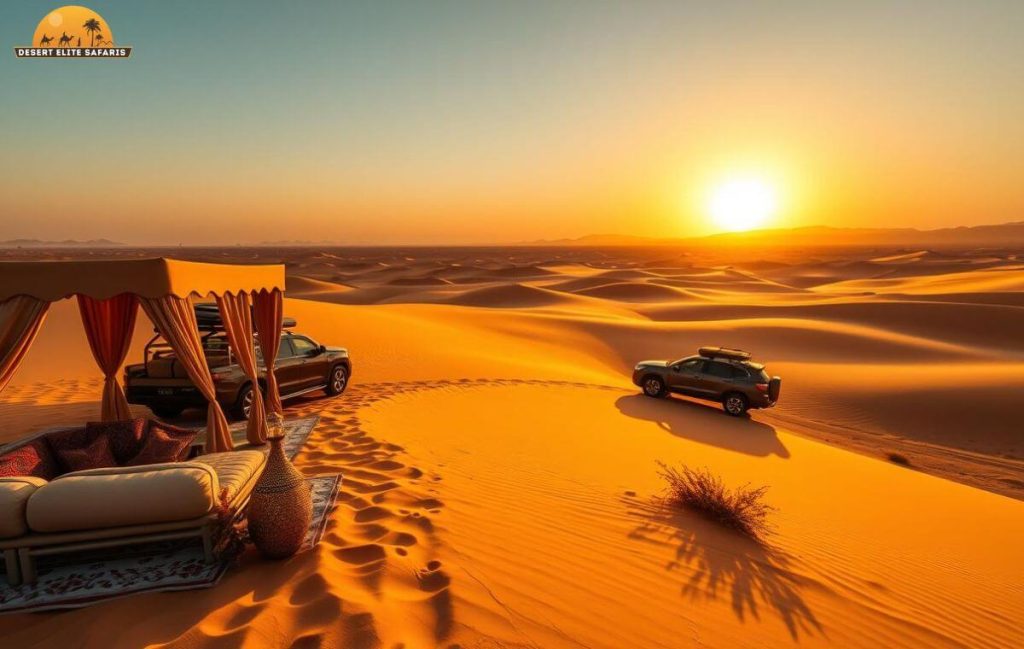 Sunset view of Dubai desert safari dunes